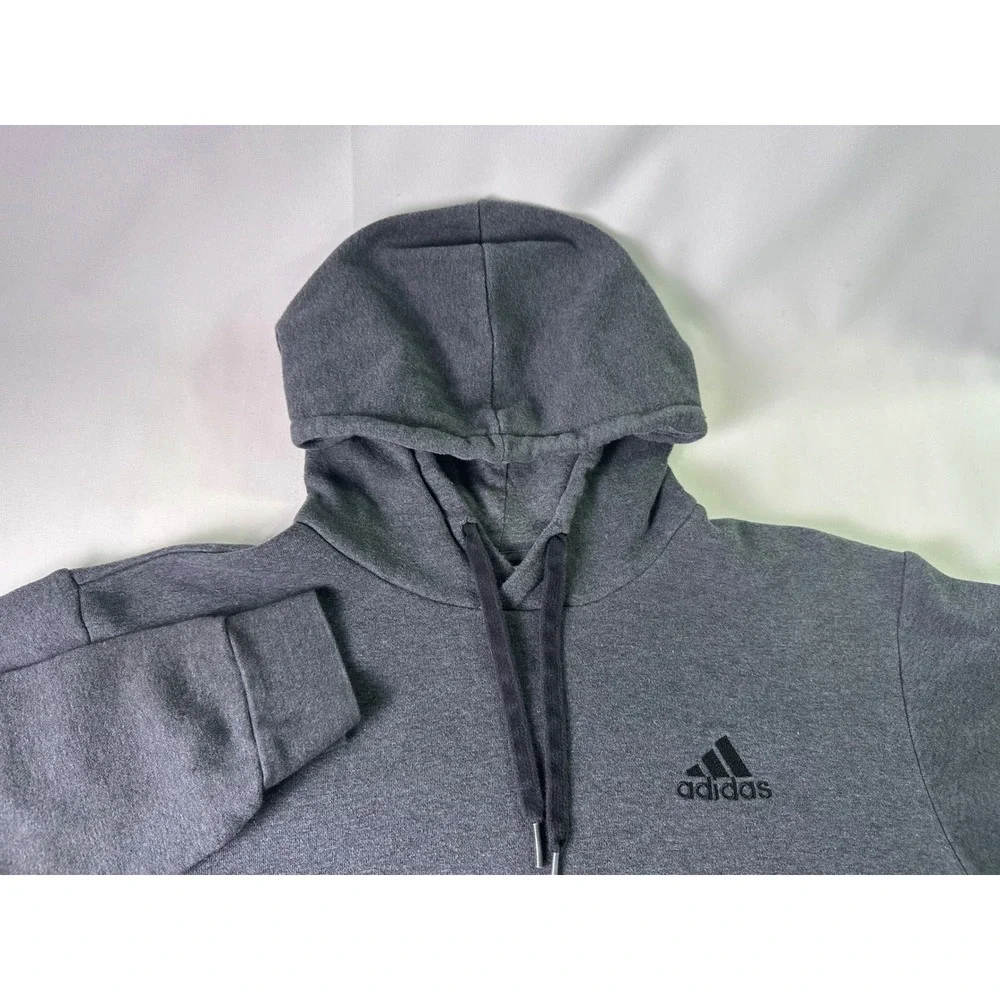 Adidas Mens Medium Charcoal Gray Pullover Hoodie Trefoil‎ Logo Fleece Sweatshirt